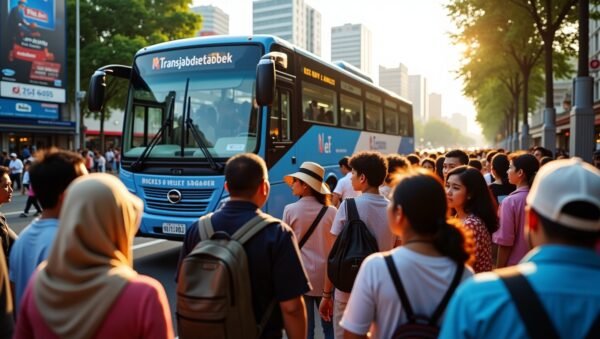 Libur Panjang, Warga Antre Naik Bus Transjabodetabek Rute Baru Blok M Bogor